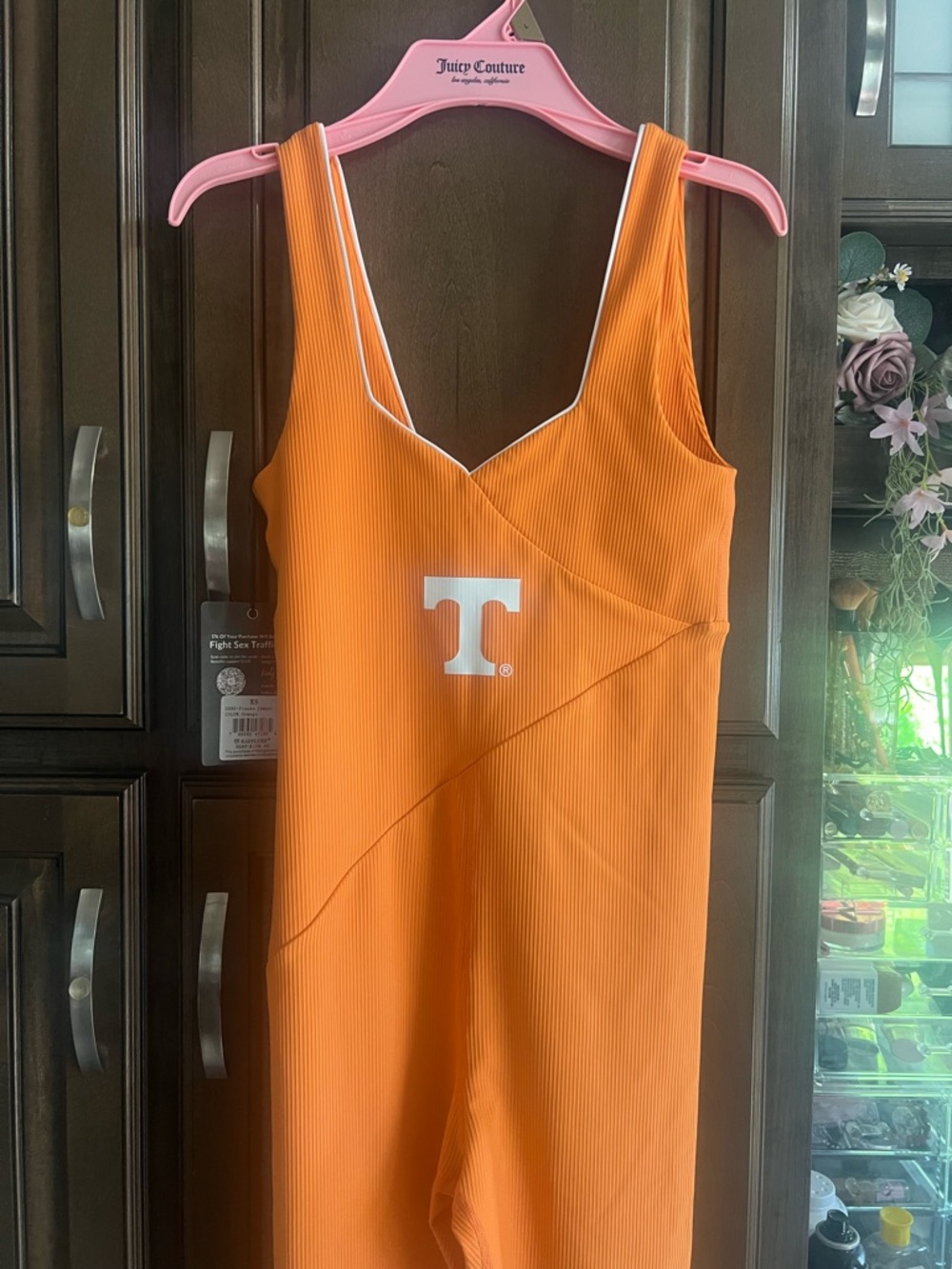 Orange Sleeveless Jumpsuit with V-Neck and Logo